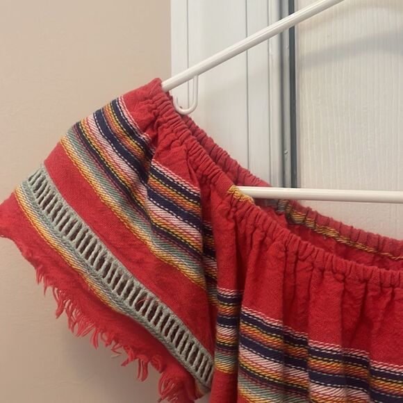 Anthropologie dRA Off Shoulder Fiesta Print Fringe Trim Top S - Picture 4 of 5